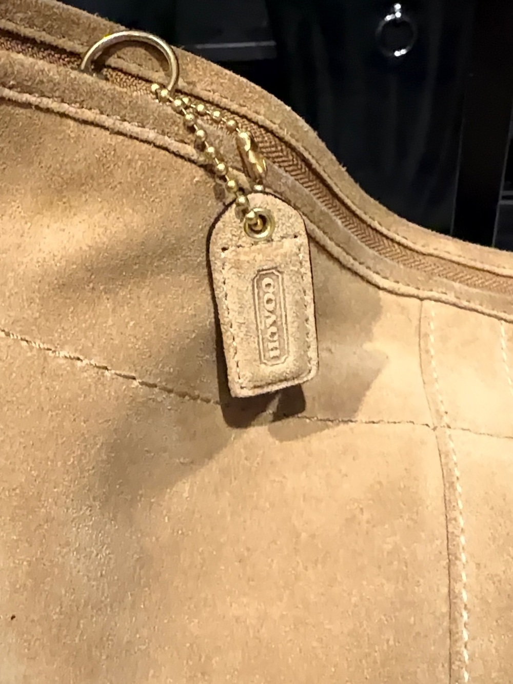 Coach Suede Hobo Bag in Light Tan with Gold Hardware - Picture 7 of 11